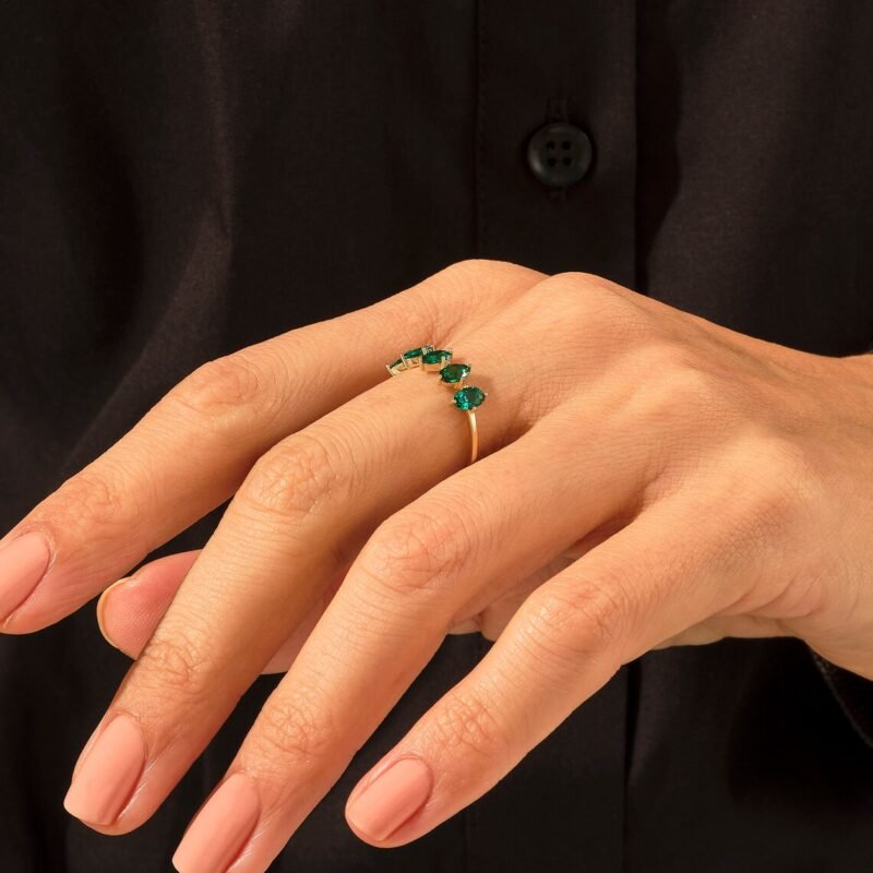 14k solid gold 5 stone oval emerald ring pb0411 1