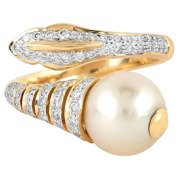 14k solid gold 6 25 carat pearl diamond statement ring as056 1