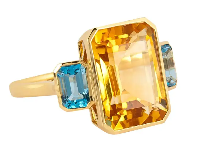 14k solid gold 7 79 carat blue yellow topaz three stone ring as041 2