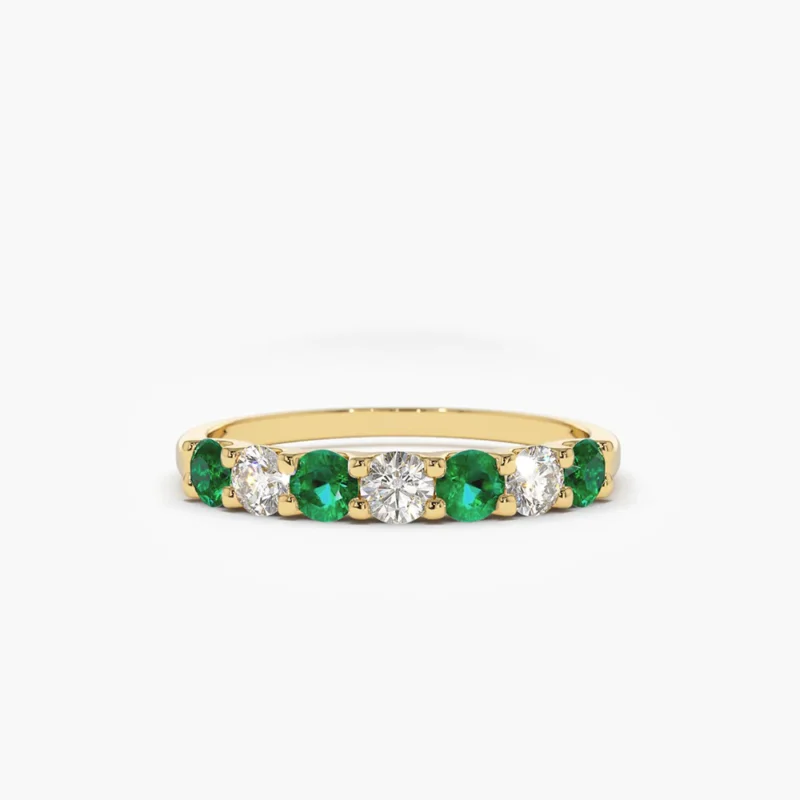 14k solid gold alternating emerald and diamond wedding band 15 242 1