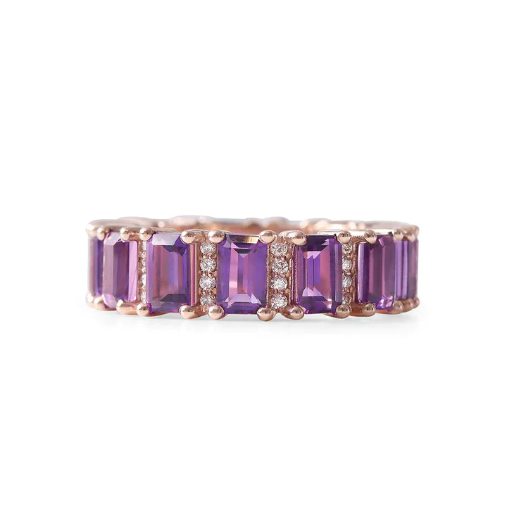 14k solid gold amethyst and diamond emerald cut eternity band 151 1