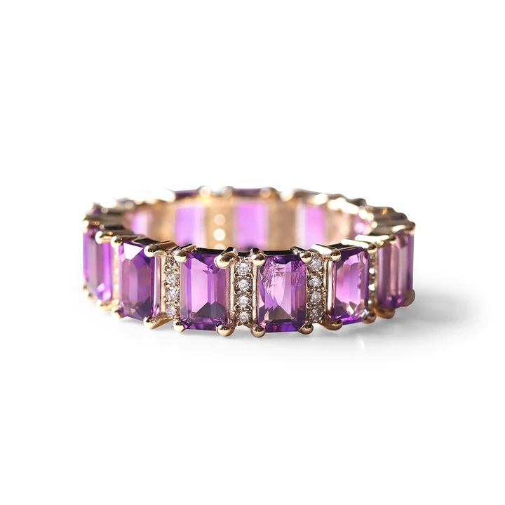 14k solid gold amethyst and diamond emerald cut eternity band 151 2