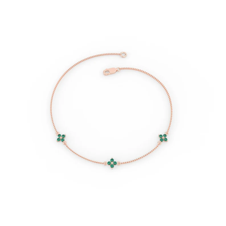 14k solid gold flower emerald bracelet kig21 1