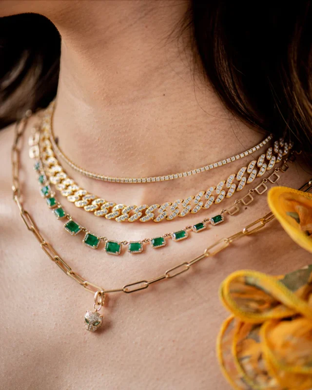 14k solid gold graduated emerald diamond necklace 21ut 2