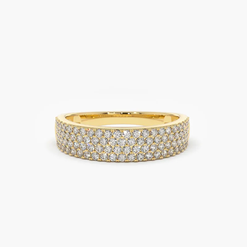 14k solid gold half eternity 4 row micro pave wedding band 15 358 1