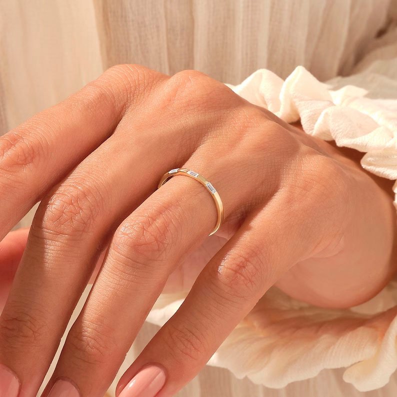 14k solid gold half eternity baguette natural diamond wedding band pb0073 1