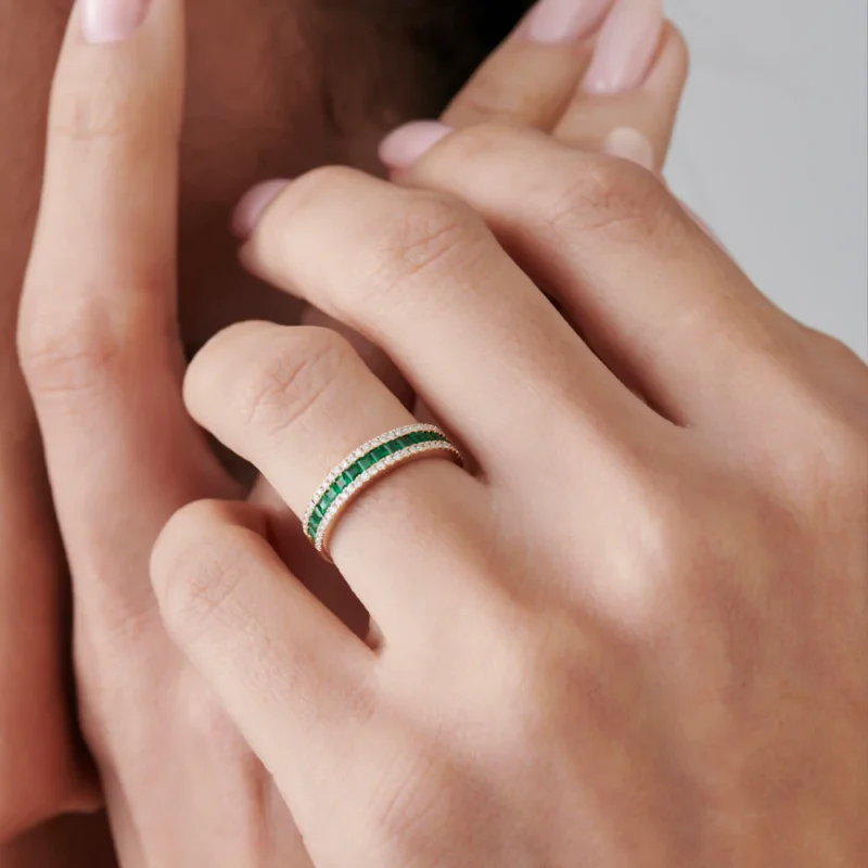 14k solid gold half eternity square emerald anniversary ring 15 181 2