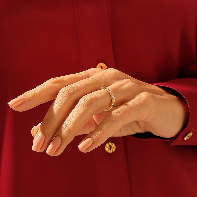 14k solid gold half eternity unique ring pb0404 1