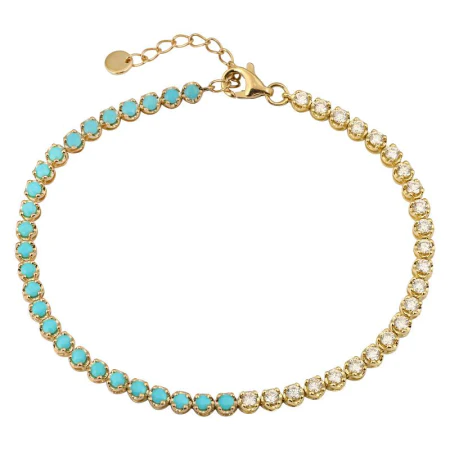 14k solid gold half turquoise and diamond tennis bracelet v100 1