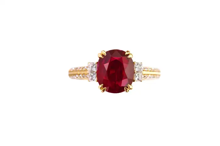 14k solid gold oval cut ruby and diamond solitaire ring as100 1