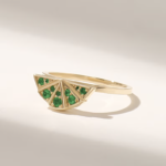 14K Solid Gold Pave Emerald Boho Ring - Image 6