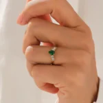 18K Solid Gold Pear Emerald Anniversary Ring