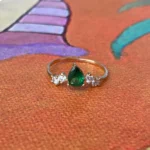 18K Solid Gold Pear Emerald Anniversary Ring - Image 2
