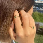 18K Solid Gold Pear Emerald Anniversary Ring - Image 5