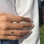 18K Solid Gold Pear Emerald Anniversary Ring - Image 6