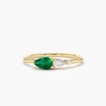 14K Solid Gold Pear Shape Emerald and Diamond Ring