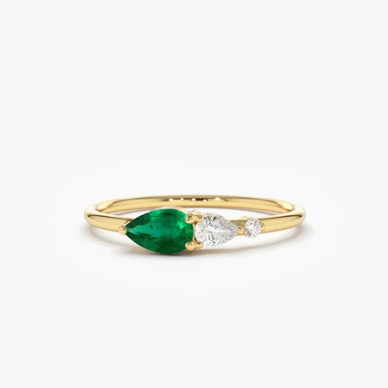 14k solid gold pear shape emerald and diamond ring kv 235 1