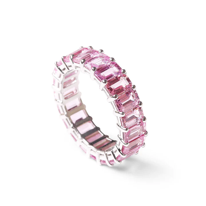 14k solid gold pink sapphire emerald cut eternity band 212152 1