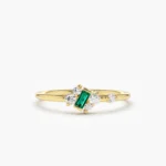 18K Solid Gold Slanted Baguette Emerald Ring