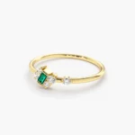 18K Solid Gold Slanted Baguette Emerald Ring - Image 2