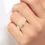 18K Solid Gold Slanted Baguette Emerald Ring - Image 3
