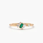18K Solid Gold Slanted Baguette Emerald Ring - Image 6