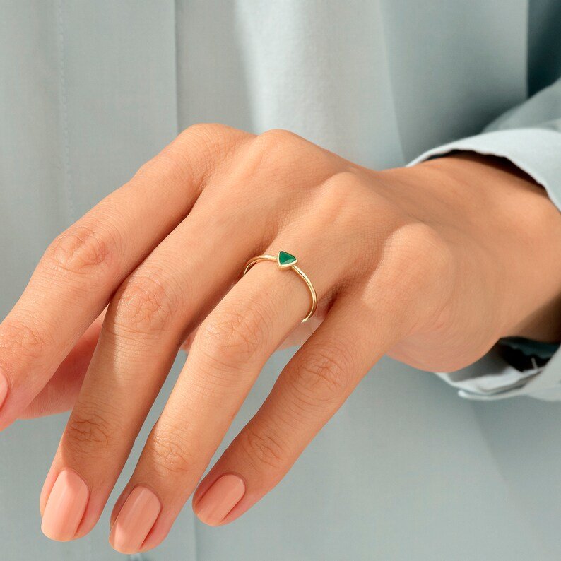 14k solid gold triangle agate ring etc 152 1