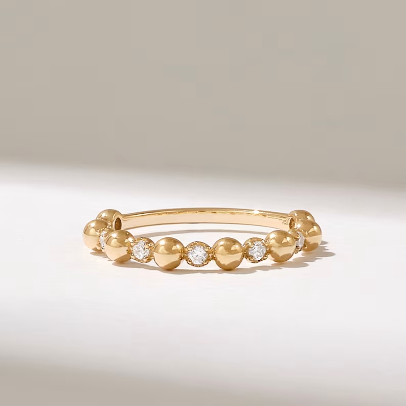 18k solid gold natural diamond beaded ring stackable ball ring enhancer for women 18pb0332 2