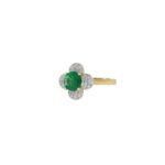 14K Solid Gold Emerald and Diamond Flower Ring - Image 3