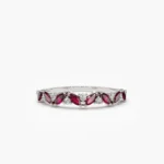 18K Solid Gold Slanted Ruby and Round Diamond Ring - Image 6