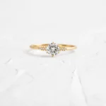 18K Solid Gold Poppy Seed Ring, 0.41ct. Round Cut Diamond Moissanite Ring