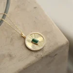 14K Solid Gold Emerald and Diamond Medallion Necklace - Image 3