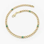 14K Solid Gold Cuban Link Bracelet with Bezel Setting Emerald - Image 2