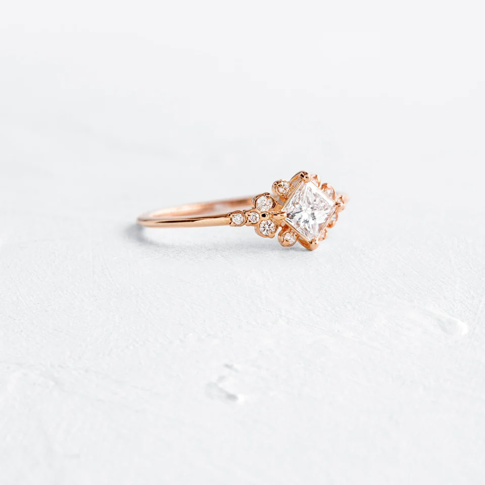 400548_100a50492fa94f4f9107aa49223b4ff4mv2.webp 18K Solid Gold Lab-Grown Diamond Ring, Rose Gold Closed Basket Ring - Image 1