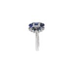 14K Solid Gold Blue Sapphire And Flower Diamond Ring - Image 5