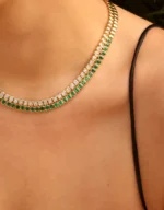 18k Solid Gold Emerald Cut Bezel Emerald Choker - Image 2