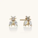 Bee Studs in 14 Karat Gold & Natural Diamonds