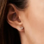 18k Solid Gold Baguette and Round Diamond Spike Studs - Image 4