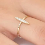 18K Solid Gold Elongated Micro Pave Diamond Ring - Image 7