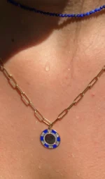 14K Solid Gold Diamond And Lapis Medallion - Image 2