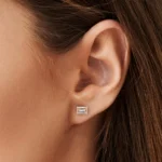 14k Gold Baguette Natural Diamond Halo Setting Diamond Studs - Image 4