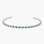14K Solid Gold Prong Setting Diamond and Emerald Tennis Bracelet - Image 5