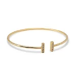 18k Solid Gold Diamond Bar Cuff