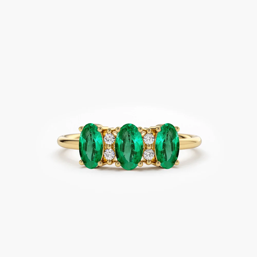 400548_2c88d77532ac435a84244c1077ecfbccmv2.webp 18K Solid Gold Triple Oval Emerald Diamond Ring - Image 1