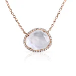 18k Solid Gold Moonstone Pendant Necklace With Pave Diamond Surround - Image 4