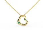 18k Solid Gold Heart Natural Emerald Charm Necklace