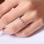 18K Solid Gold Shared Prong Ruby & Diamond Wedding Ring - Image 2