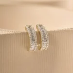 14K Baguette and Round Natural Diamond Micro Pave Earrings - Image 4