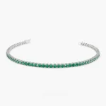 14K Solid Gold Prong Setting Emerald Tennis Emerald Bracelet for Women - Image 3