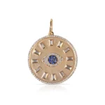 14K Solid Gold Peace & amp; Protection Baguette Diamond And Sapphire Evil Eye Talisman